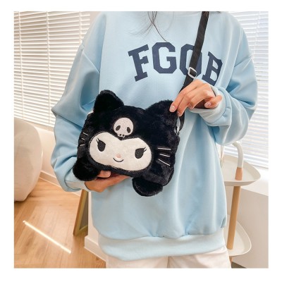 Black Kuromi Sweet Soft Cute Plush Cross-Body Bag For Kids and Teens