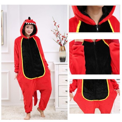 Red Dinosaur Kigurumi Onesie Pajama Animal Costumes For Adult Zip-Up