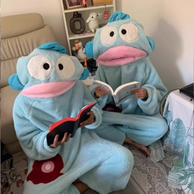 Funny Big Mouth Fish Onesie Winter Thick Coral Velvet Pajamas Kigurumi