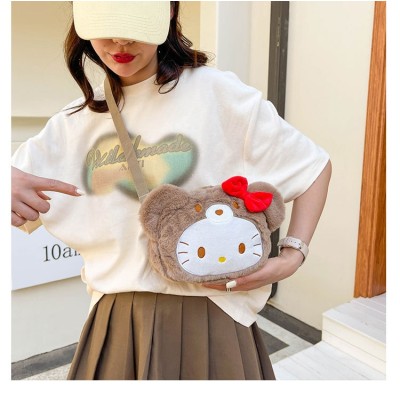 Cute Bow Little Kitty Bear Head Plush Doll Shoulder Bag