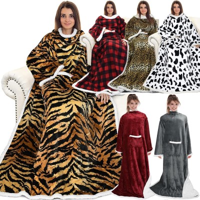 Tiger Stripe & Cow Plaid Super Warm Thick and Comfortable Double-Sleeved Lazy Blanket Sofa TV Blanket