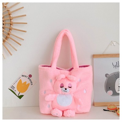 Light Pink Cute Bear Funny Animal Cartoon Plush Shoulder Handbag