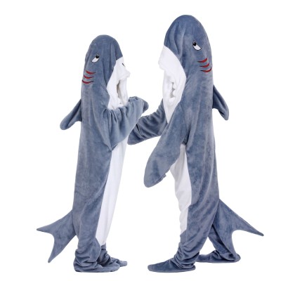 Light Blue Shark Onesie For Adults Cozy Flannel Wearable Shark Sleeping Bag