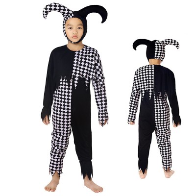 Kids Black and White Checkered Clown Onesie Kigurumi Costume