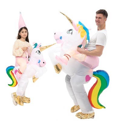Inflatable Colored Unicorn Riding Costume Blow Up Halloween Outfit For Adult & Kids