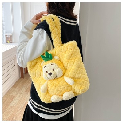 Lovely Yellow Pineapple Bear Funny Cute Cartoon Plush Shoulder Handbag