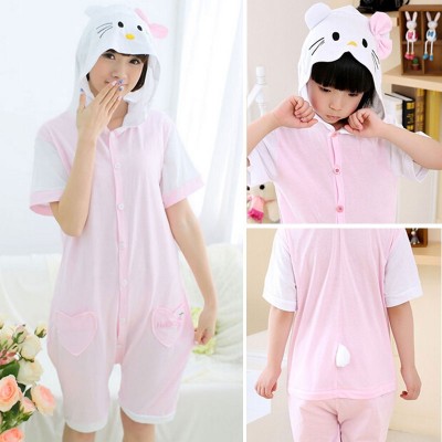 Pink Hello KT Cute Cartoon Hoodie Summer Onesie Pajamas Kigurumi