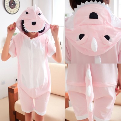 Adult Pink Dinosaur Animal Summer Onesie Kigurumi Short Sleeve Pajamas 