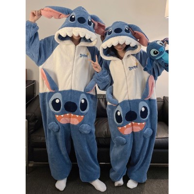 Stitch Matching Pajamas Coral Fleece Christmas Holiday Kigurumi For Couples