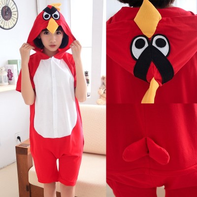 Red Angry Bird Cartoon Hoodie Onesie Pajamas Kigurumi Short Sleeves 