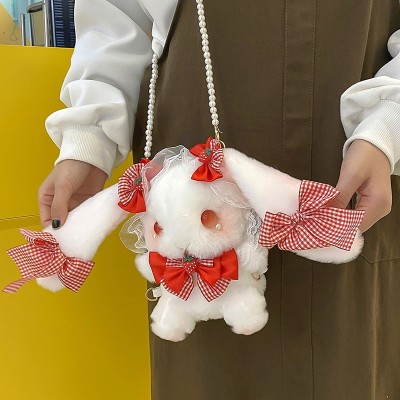 Lolita Lace Bow Strawberry Bunny Sweet Cartoon Plush Cross-Body Bag