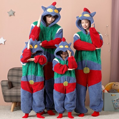 Cartoon Matching Family Christmas Pajamas Set Ultra Seven Coral Fleece Holiday Kigurumi