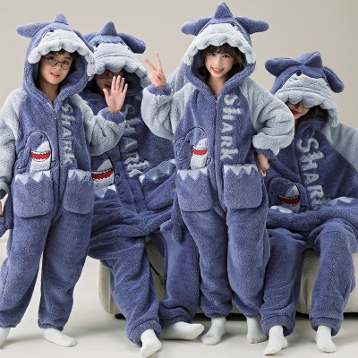 Lovely Shark Matching Family Pajamas Set Thick Coral Fleece Christmas Holiday Outfit