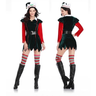 Adult Green Elf Christmas Tree Dress Cosplay Christmas Party Costume
