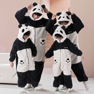 Matching Family Christmas Pajamas Set Lovely Panda Coral Fleece Holiday Outfit