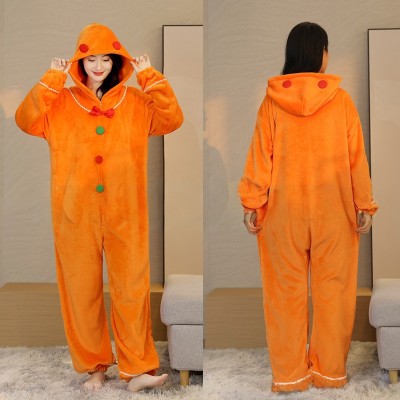 Adult New Orange Gingerbread Man Onesie Kigurumi Pajamas Costume