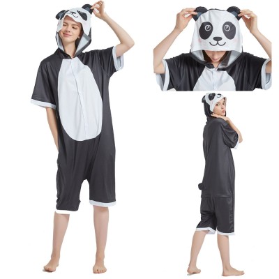 Adult Cute Panda Short Sleeve Hoodie Kigurumi Summer Onesie Pajamas