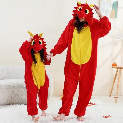 Halloween Cartoon Animal Parent-Child Red  Dragon Onesie Kigurumi Pajamas