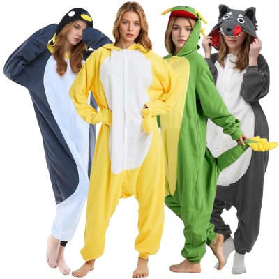 Penguin Chinese Dragon Yellow Duck Grey Wolf Onesie Kigurumi For  Halloween Adult Group Costumes
