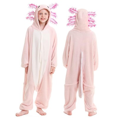 Pink Axolotl Onesie Pajamas Kigurumi For Kids Halloween Costumes