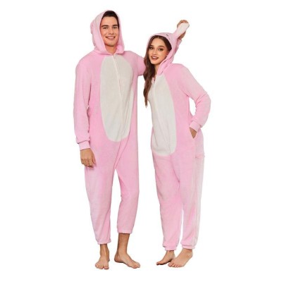 Pink Bunny Onesie Pajamas Animal Kigurumi For Halloween Couples Costumes