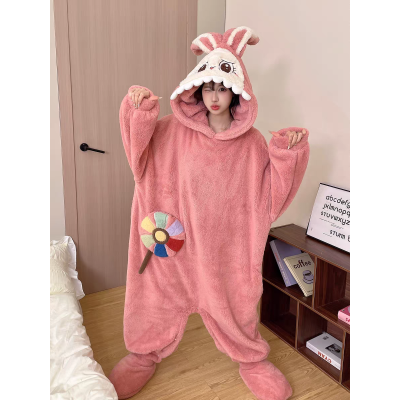 New Pink Labubu Onesie Thicked Pajama For Women's Halloween Costume