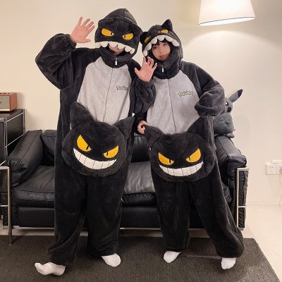 Pokemon Gengar Onesie Thick Coral Fleece Kigurumi Pajamas For Couple Halloween Costuems