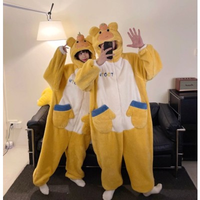Pumpkin Bear Onesies Thickened Coral Fleece Pajama For Couples Halloween Costumes
