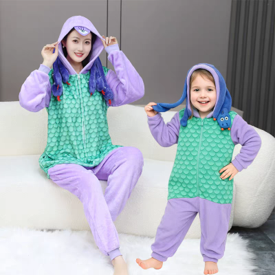 Purple One-Eyed Fish Kigurumi Onesies For Family Matching  Halloween Costumes