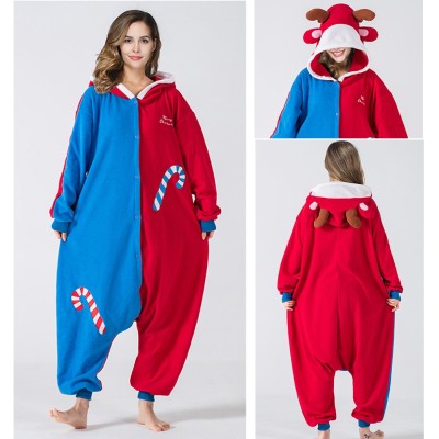 Blue Christmas Deer Kigurumi Onesie Pajamas Christmas Costumes For Adult