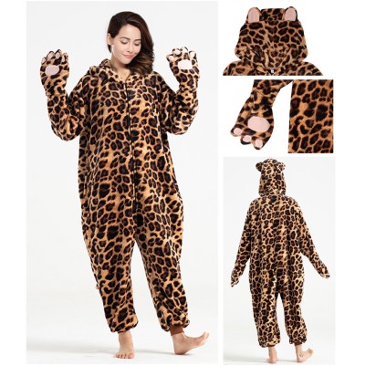 Cartoon Leopard Printing Bear Kigurumi Onesie Pajama Costumes Zip Up 