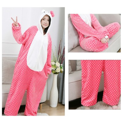 Dark Pink KT Cat Onesie Kigurumi Cartoon Animal Pajama Costume For Adult