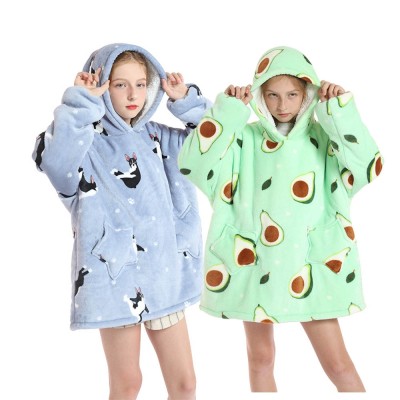 Avocado & Jumping Dog Hoodie Wearable Sherpa TV Blanket Sweatshirt For Kids