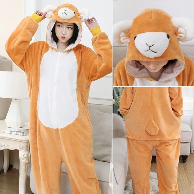 Light Brown Sheep Kigurumi Onesie Pajama Cartoon Animal Costume For Adult