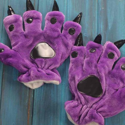 Purple Kigurumi Unisex Onesies Animal Paw Flannel Gloves