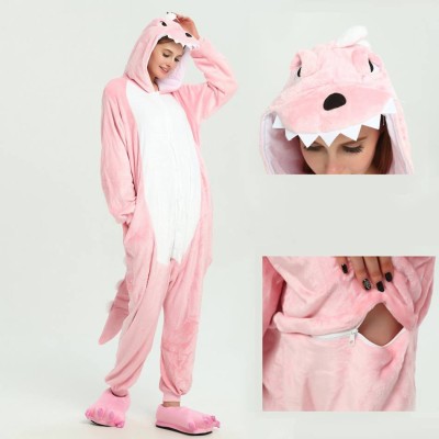 Kigurumi Pink Dinosaur Onesies Animal Pajamas For Adults