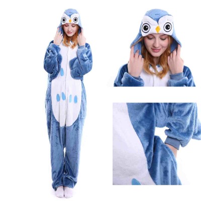 Kigurumi Blue Owl Onesies Animal Pajamas For Adult