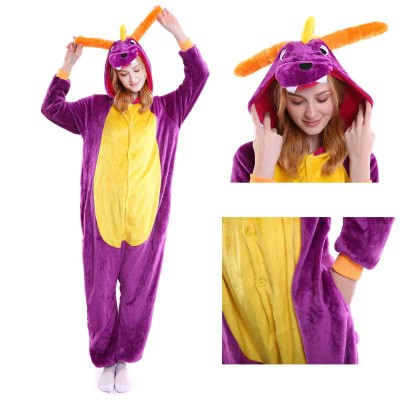 Kigurumi Purple Dragon Onesies Animal Pajamas For Adult