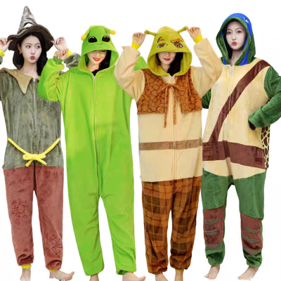 Shrek & Teenage Mutant Ninja Turtles & Scarecrow & Alien Onesies Kigurumi For Adults Group Halloween Costumes 