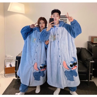 Stitch Robes Sleepwear Set Long Plush Hooded Loungewear For Matching Couple Halloween Costumes