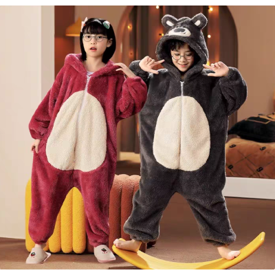 Lotso Bear Onesies Pajama Kigurumi Thick Coral Fleece Cosplay Costumes For Kids