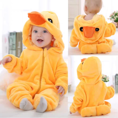 Cute Yellow Duck Romper Baby Flannel Animal Kigurumi Halloween Toddler Costumes 