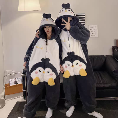 Cartoon Penguin Onesie Kigurumi Couples Matching Plus Thickened Cute Hoodie Pajamas 