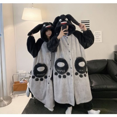 Totoro Robes Long Plush Hooded Loungewear Set For Couple Matching Halloween Costumes