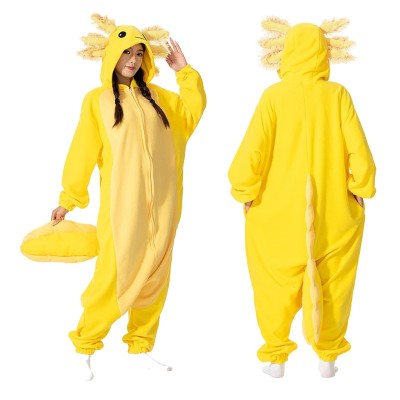 Yellow Axolotl Onesie Kigurumi Pajamas For Adults Halloween Costumes