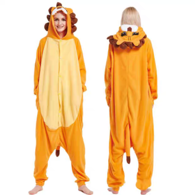 Cartoon Fleece Yellow Belly Lion Onesie Kigurumi Pajamas For Adult Halloween
