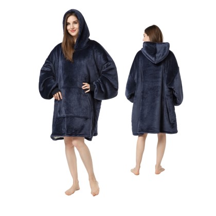 Navy Blue Oversized Hoodie Blanket Winter Warm TV Wearable Sweatshirt For Women & Men