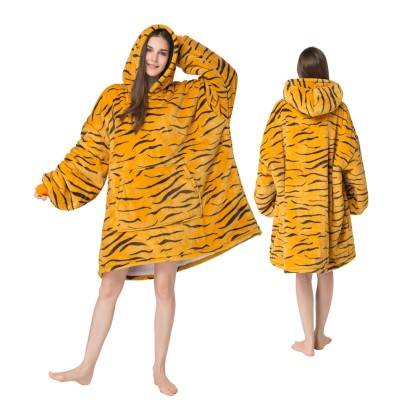 Tiger stripes Wearable Blanket Hoodie TV Sherpa Blanket Sweatshirt Adults Unisex 