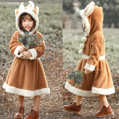 Christmas Elk  Dress Animal Cosplay Christmas Coral Velvet Costumes For Kids