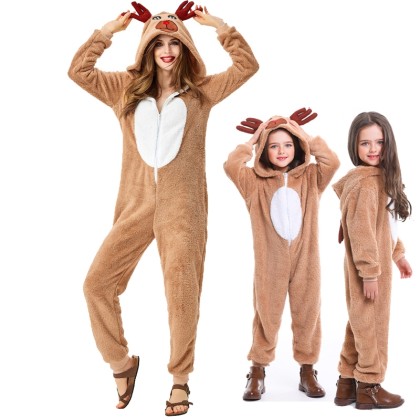  Christmas Elk  Matching Family Pajama Kigurumi Onesies Deer Animal Cosplay Costumes